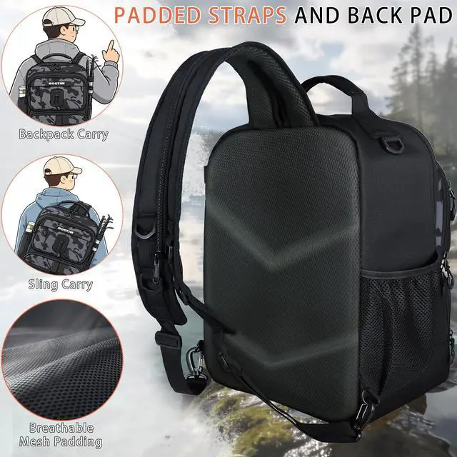 Alt view image 6 of 7 - Fishing Backpack with Tackle Boxes & Lures Kit Lightweight 25L Tackle Bag with Fishing Gear and Rod Holder, Fish Gifts for Men Woman-Camo Backpack