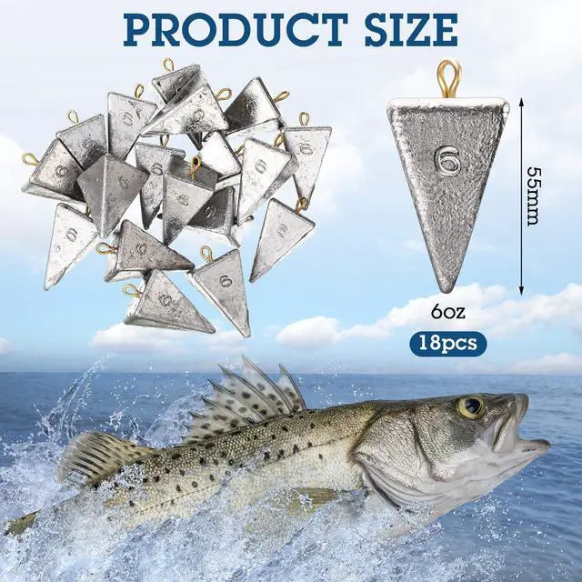 Alt view image 2 of 6 - 18 Pieces Pyramid Sinkers Fishing Weights Triangle Fishing Sinkers Rig Pyramid Sinker for Ocean Saltwater Surf Bass Casting Gear Tackle