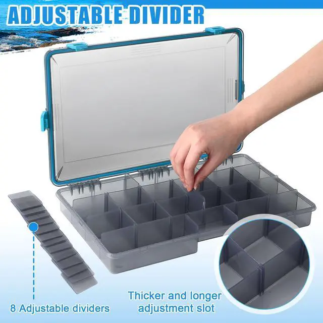Alt view image 4 of 6 - 6 Pack Fishing Tackle Boxes Waterproof 3600 and 3700 Tackle Trays with Removable Dividers Plastic Storage Organizer Bait Vault Camouflage Box for Freshwater Saltwater (Blue,3700)