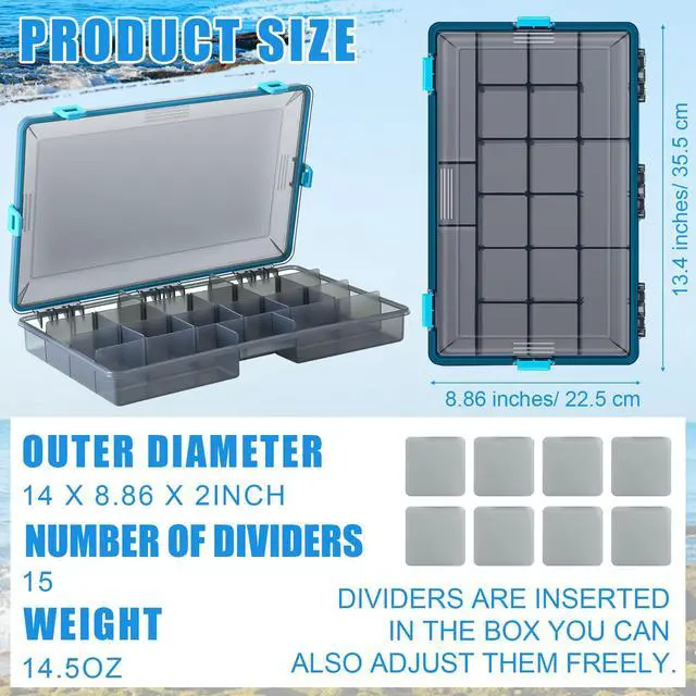 Alt view image 2 of 6 - 6 Pack Fishing Tackle Boxes Waterproof 3600 and 3700 Tackle Trays with Removable Dividers Plastic Storage Organizer Bait Vault Camouflage Box for Freshwater Saltwater (Blue,3700)