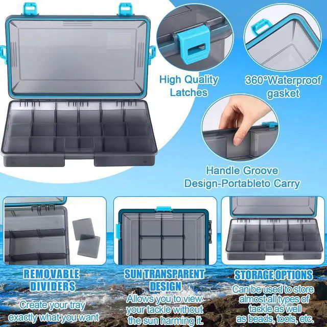 Alt view image 3 of 6 - 6 Pack Fishing Tackle Boxes Waterproof 3600 and 3700 Tackle Trays with Removable Dividers Plastic Storage Organizer Bait Vault Camouflage Box for Freshwater Saltwater (Blue,3700)