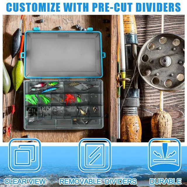 Alt view image 6 of 6 - 6 Pack Fishing Tackle Boxes Waterproof 3600 and 3700 Tackle Trays with Removable Dividers Plastic Storage Organizer Bait Vault Camouflage Box for Freshwater Saltwater (Blue,3700)