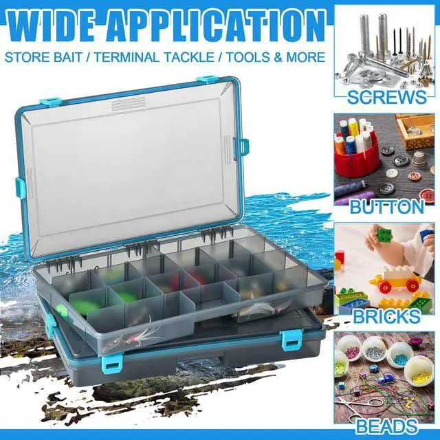 Alt view image 5 of 6 - 6 Pack Fishing Tackle Boxes Waterproof 3600 and 3700 Tackle Trays with Removable Dividers Plastic Storage Organizer Bait Vault Camouflage Box for Freshwater Saltwater (Blue,3700)