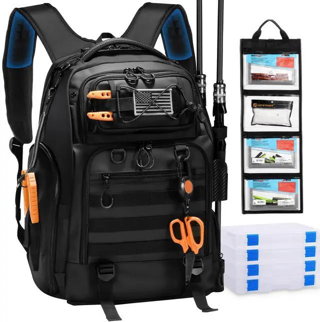 Main image of 50L Fishing Tackle Backpack with Removable Lure Wraps,Include (4) 3600 Tackle Boxes, 2 Rod Holders Storage Fishing Gear and Equipment