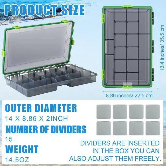 Alt view image 2 of 6 - 6 Pack Fishing Tackle Boxes Waterproof 3600 and 3700 Tackle Trays with Removable Dividers Plastic Storage Organizer Bait Vault Camouflage Box for Freshwater Saltwater (Green,3700)