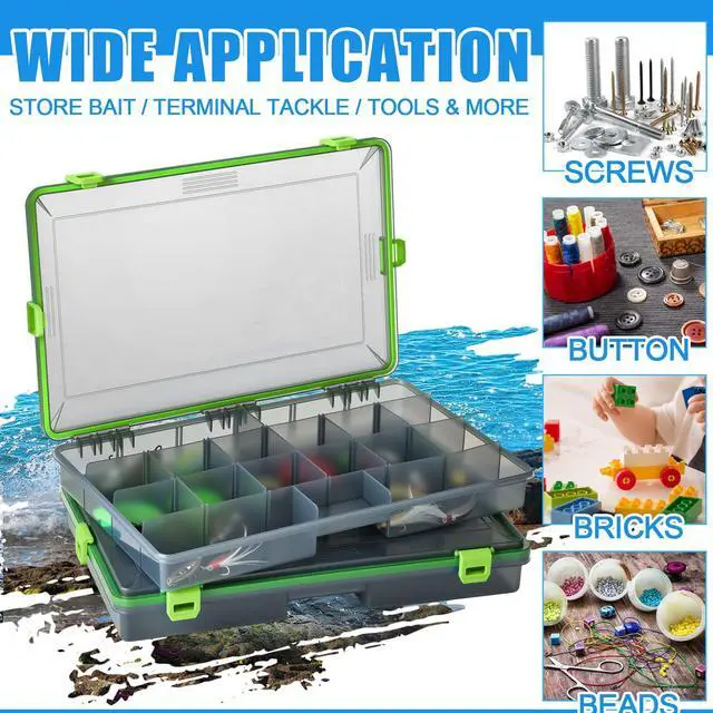 Alt view image 5 of 6 - 6 Pack Fishing Tackle Boxes Waterproof 3600 and 3700 Tackle Trays with Removable Dividers Plastic Storage Organizer Bait Vault Camouflage Box for Freshwater Saltwater (Green,3700)