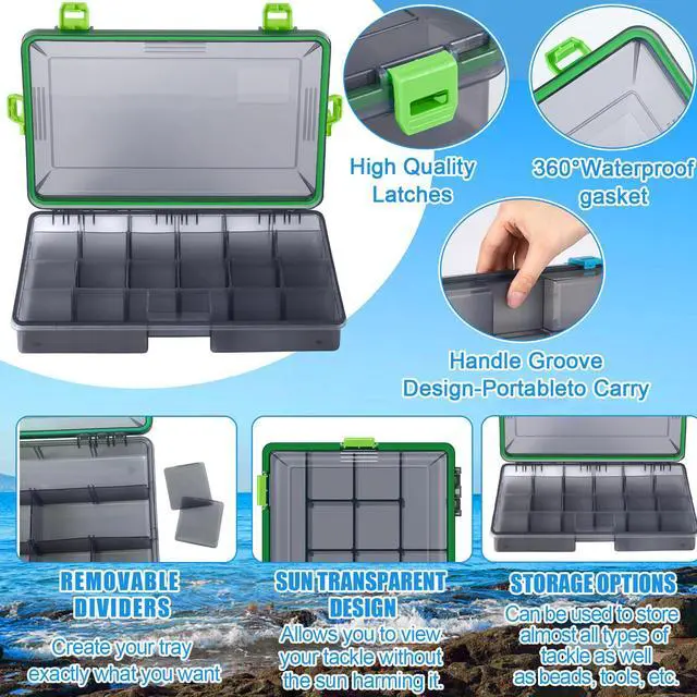 Alt view image 3 of 6 - 6 Pack Fishing Tackle Boxes Waterproof 3600 and 3700 Tackle Trays with Removable Dividers Plastic Storage Organizer Bait Vault Camouflage Box for Freshwater Saltwater (Green,3700)