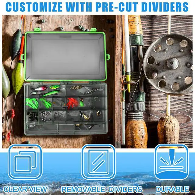 Alt view image 4 of 6 - 6 Pack Fishing Tackle Boxes Waterproof 3600 and 3700 Tackle Trays with Removable Dividers Plastic Storage Organizer Bait Vault Camouflage Box for Freshwater Saltwater (Green,3700)