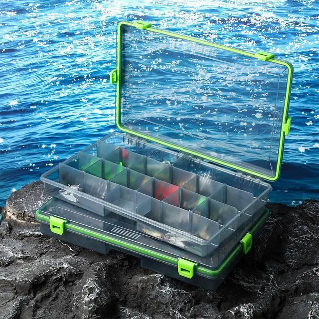 Alt view image 6 of 6 - 6 Pack Fishing Tackle Boxes Waterproof 3600 and 3700 Tackle Trays with Removable Dividers Plastic Storage Organizer Bait Vault Camouflage Box for Freshwater Saltwater (Green,3700)
