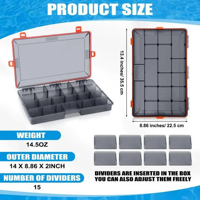 Alt view image 2 of 7 - 6 Pack Fishing Tackle Boxes Waterproof 3600 and 3700 Tackle Trays with Removable Dividers Plastic Storage Organizer Bait Vault Camouflage Box for Freshwater Saltwater (Orange,3700)