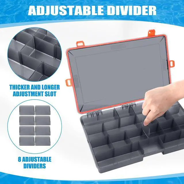 Alt view image 6 of 7 - 6 Pack Fishing Tackle Boxes Waterproof 3600 and 3700 Tackle Trays with Removable Dividers Plastic Storage Organizer Bait Vault Camouflage Box for Freshwater Saltwater (Orange,3700)