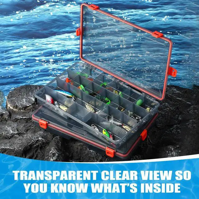 Alt view image 5 of 7 - 6 Pack Fishing Tackle Boxes Waterproof 3600 and 3700 Tackle Trays with Removable Dividers Plastic Storage Organizer Bait Vault Camouflage Box for Freshwater Saltwater (Orange,3700)