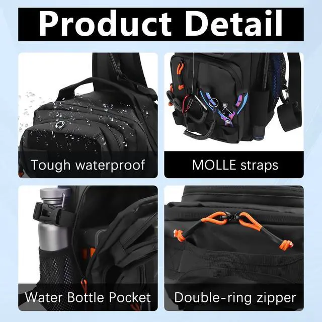 Alt view image 2 of 7 - Fishing Backpack with Tackle Boxes,Waterproof Fishing Shoulder Bag for Fishing Gear,Fish Bag with 136 Pcs Fishing Lures Kit,Fish Hook Remover Tool,Fish Lip Gripper,Fishing Plier,Gifts for Men (Black)