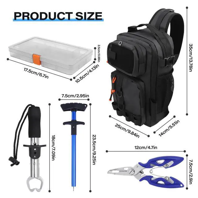 Alt view image 7 of 7 - Fishing Backpack with Tackle Boxes,Waterproof Fishing Shoulder Bag for Fishing Gear,Fish Bag with 136 Pcs Fishing Lures Kit,Fish Hook Remover Tool,Fish Lip Gripper,Fishing Plier,Gifts for Men (Black)