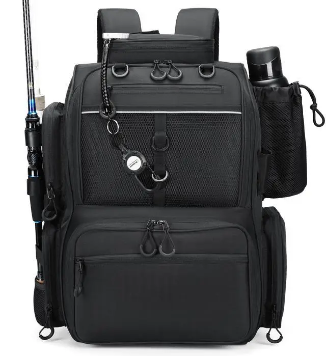 Main image of Fishing Tackle Backpack with Rod Holders, Bottle Holder, Storage Bag Store Fishing Gear