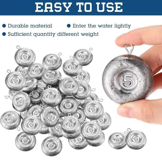 Alt view image 4 of 7 - 24 Pieces Fishing Disc Sinkers Weights Disc Sinker Fishing Sinkers Weights for Saltwater Catfishing Trolling Surf Tackle