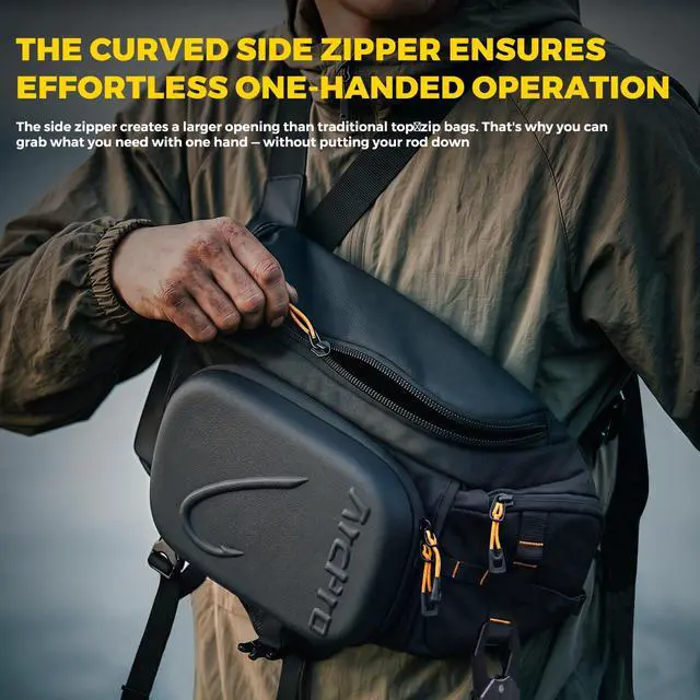 Alt view image 3 of 7 - Fishing Sling Pack, EVA Hardshell with Foldable Workstation, Water-Resistant Convertible Front/Back Tackle Bag for 2×3600 Trays, Saltwater Freshwater Crossbody
