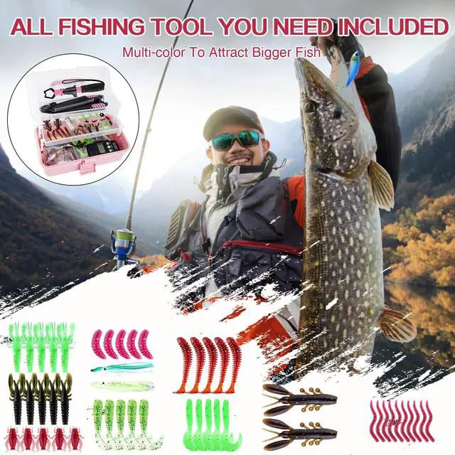 Alt view image 2 of 7 - 3-Layer Pink Fishing Tackle Box with Tackle Included, Fishing Tools Kit Includes Pliers Fish Lip Gripper Scale Crankbait Spinnerbaits Soft Baits Hooks, Ideal Gift for Angler Saltwater Freshwater