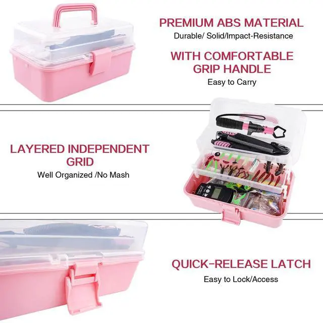 Alt view image 6 of 7 - 3-Layer Pink Fishing Tackle Box with Tackle Included, Fishing Tools Kit Includes Pliers Fish Lip Gripper Scale Crankbait Spinnerbaits Soft Baits Hooks, Ideal Gift for Angler Saltwater Freshwater