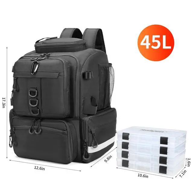 Alt view image 7 of 7 - Fishing Tackle Backpack, 45L Storage Waterproof Travel Bag Store Fishing Gear with Insulated Top Pocket
