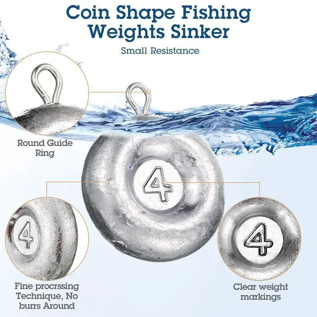 Alt view image 3 of 6 - 24 Pieces Fishing Disc Sinkers Weights Disc Sinker Fishing Sinkers Weights for Saltwater Catfishing Trolling Surf Tackle