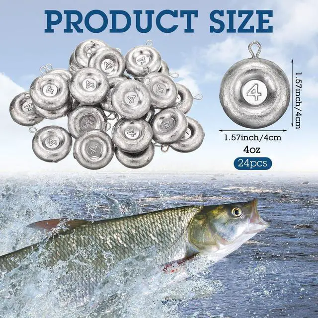 Alt view image 2 of 6 - 24 Pieces Fishing Disc Sinkers Weights Disc Sinker Fishing Sinkers Weights for Saltwater Catfishing Trolling Surf Tackle
