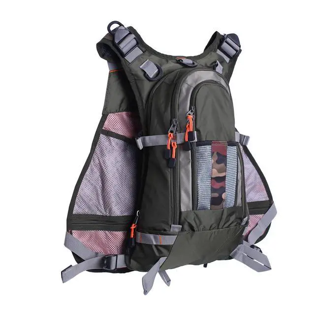 Alt view image 7 of 7 - Fishing Vest Backpack for Men and Women Army Green | Breathable Mesh, Multiple pockets, Adjustable Size, Lightweight, Pack for Outdoor Trout Bass Fishing
