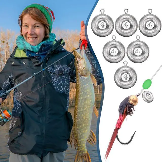 Alt view image 5 of 6 - 24 Pieces Fishing Disc Sinkers Weights Disc Sinker Fishing Sinkers Weights for Saltwater Catfishing Trolling Surf Tackle