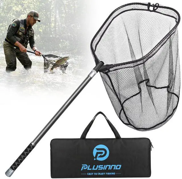 Main image of Large Fishing Net, 3.4-7.7 FT Carbon Fiber Fish Net with Long Telescoping Handle, Kayak Fishing Gear Accessories Foldable Landing Net for Bass, Trout, Catfish, Fishing Gifts for Men Father
