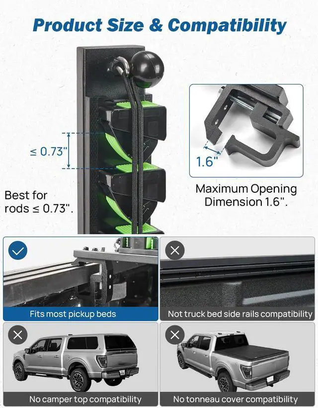 Alt view image 2 of 7 - Truck Bed Fishing Rod Holder | 6-Rod Capacity | Secure Clamp-On Design | Fits Truck Bed & Boats | Horizontally or Vertically Place