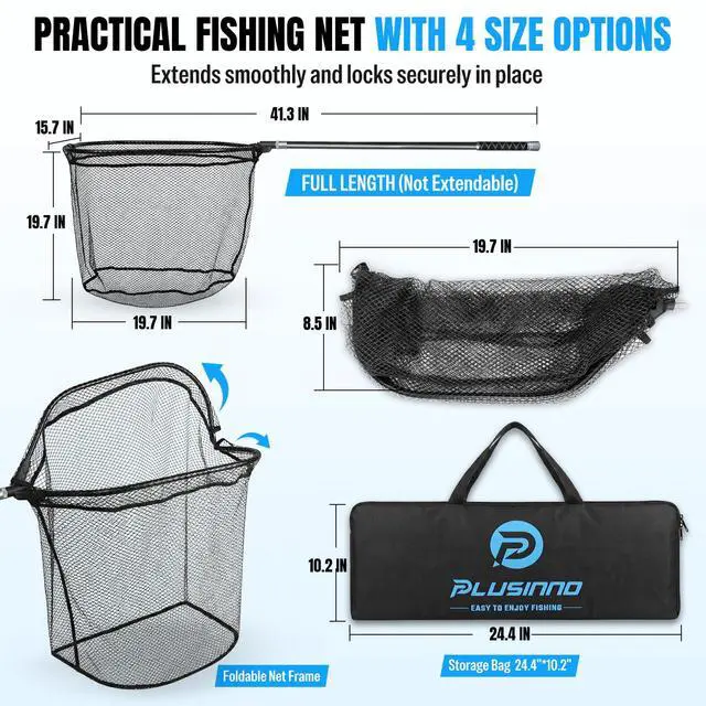 Alt view image 6 of 7 - Large Fishing Net, 3.4-7.7 FT Carbon Fiber Fish Net with Long Telescoping Handle, Kayak Fishing Gear Accessories Foldable Landing Net for Bass, Trout, Catfish, Fishing Gifts for Men Father