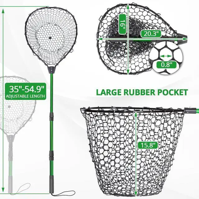 Alt view image 3 of 6 - Rubber Fishing Net with Telescoping Handle - High Strength Landing Net for Fishing with Soft Rubber Netting, Two Sizes Options