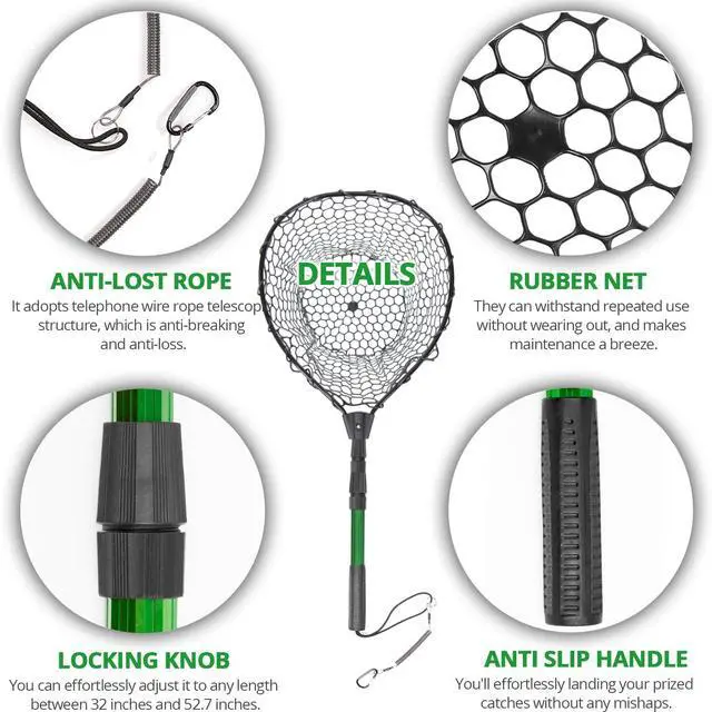 Alt view image 4 of 6 - Rubber Fishing Net with Telescoping Handle - High Strength Landing Net for Fishing with Soft Rubber Netting, Two Sizes Options