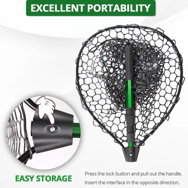 Alt view image 5 of 6 - Rubber Fishing Net with Telescoping Handle - High Strength Landing Net for Fishing with Soft Rubber Netting, Two Sizes Options
