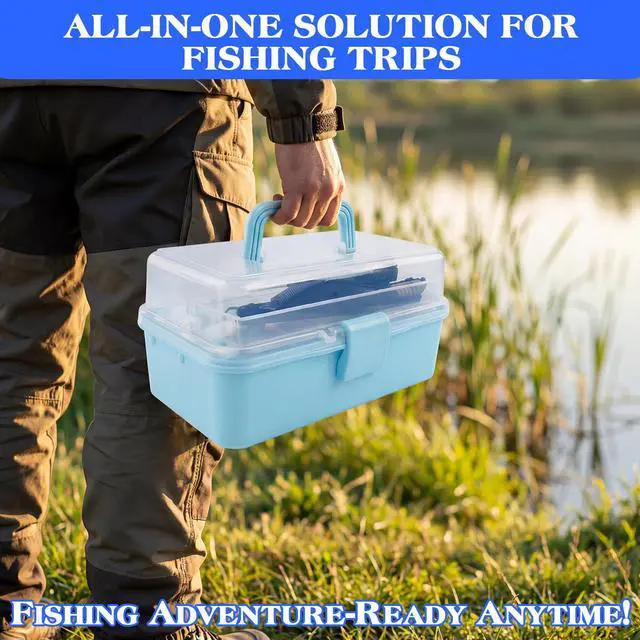 Alt view image 3 of 7 - 3-Layer Fishing Tackle Box with Tackle Included, Fishing Tools Kit Includes Pliers Fish Lip Gripper Scale Crankbait Spinnerbaits Soft Baits Hooks, Ideal Gift for Angler Saltwater Freshwater (Blue)