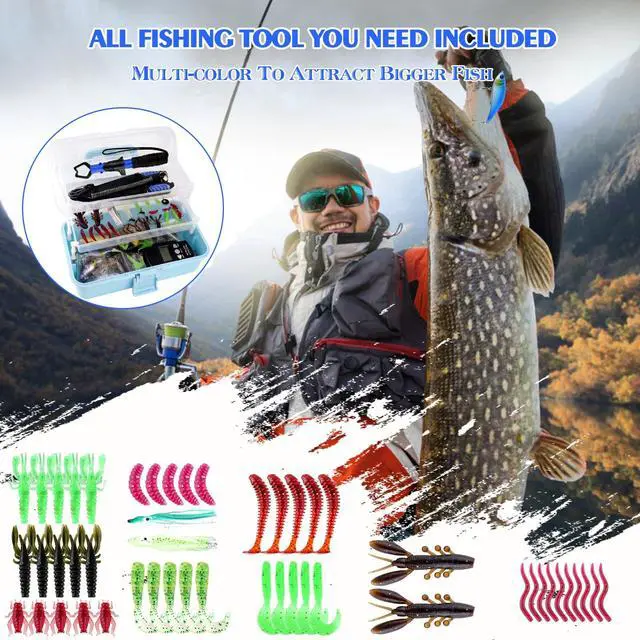 Alt view image 4 of 7 - 3-Layer Fishing Tackle Box with Tackle Included, Fishing Tools Kit Includes Pliers Fish Lip Gripper Scale Crankbait Spinnerbaits Soft Baits Hooks, Ideal Gift for Angler Saltwater Freshwater (Blue)
