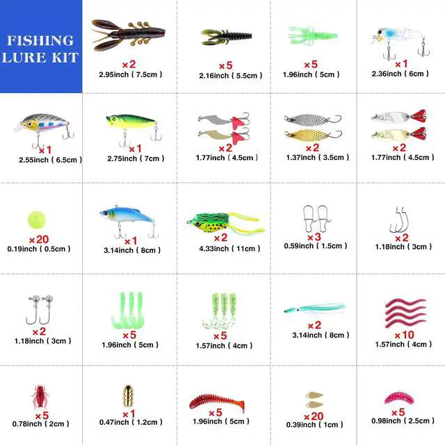 Alt view image 5 of 7 - 3-Layer Fishing Tackle Box with Tackle Included, Fishing Tools Kit Includes Pliers Fish Lip Gripper Scale Crankbait Spinnerbaits Soft Baits Hooks, Ideal Gift for Angler Saltwater Freshwater (Blue)