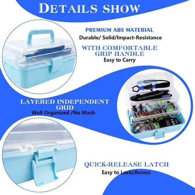 Alt view image 7 of 7 - 3-Layer Fishing Tackle Box with Tackle Included, Fishing Tools Kit Includes Pliers Fish Lip Gripper Scale Crankbait Spinnerbaits Soft Baits Hooks, Ideal Gift for Angler Saltwater Freshwater (Blue)