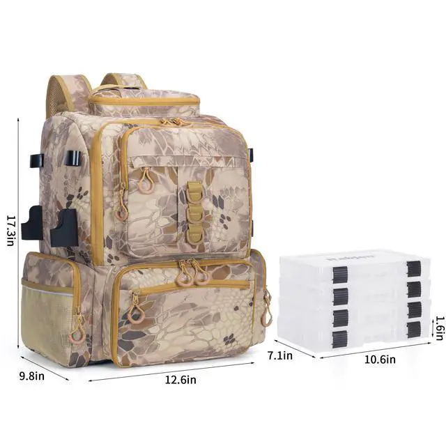 Alt view image 7 of 7 - Fishing Tackle Backpack, 45L Storage Waterproof Travel Bag Store Fishing Gear with Insulated Top Pocket