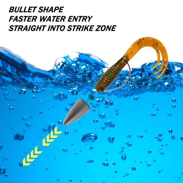Alt view image 5 of 7 - 50 Pack Bullet Fishing Sinkers Worm Weights Lead Fishing Weights Bass Fishing Sinker Freshwater Texas Carolina Rig Punch Shot