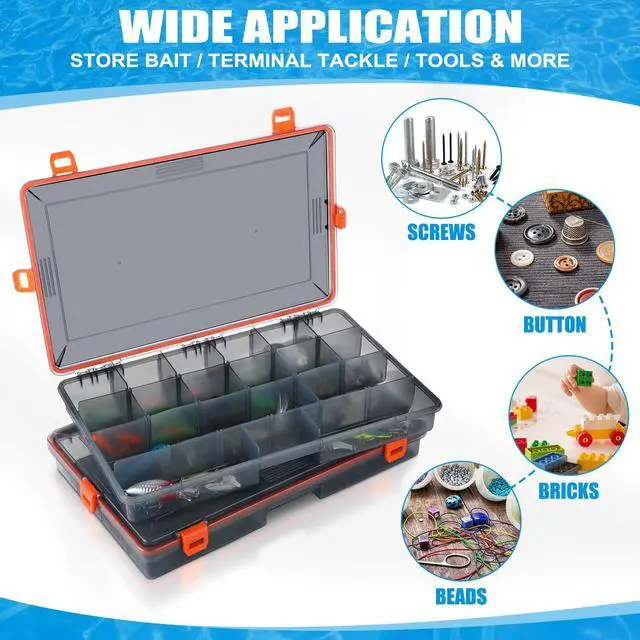 Alt view image 7 of 7 - 6 Pack Fishing Tackle Boxes Waterproof 3600 and 3700 Tackle Trays with Removable Dividers Plastic Storage Organizer Bait Vault Camouflage Box for Freshwater Saltwater (Orange,3700)