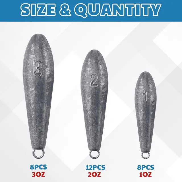 Alt view image 2 of 7 - 19/21/42 Piece Snap Weight Kit Trolling System Include Trolling Weights Red Clips Bullet/Fish Shape Fishing Weights for Walleye Saltwater Freshwater Fishing