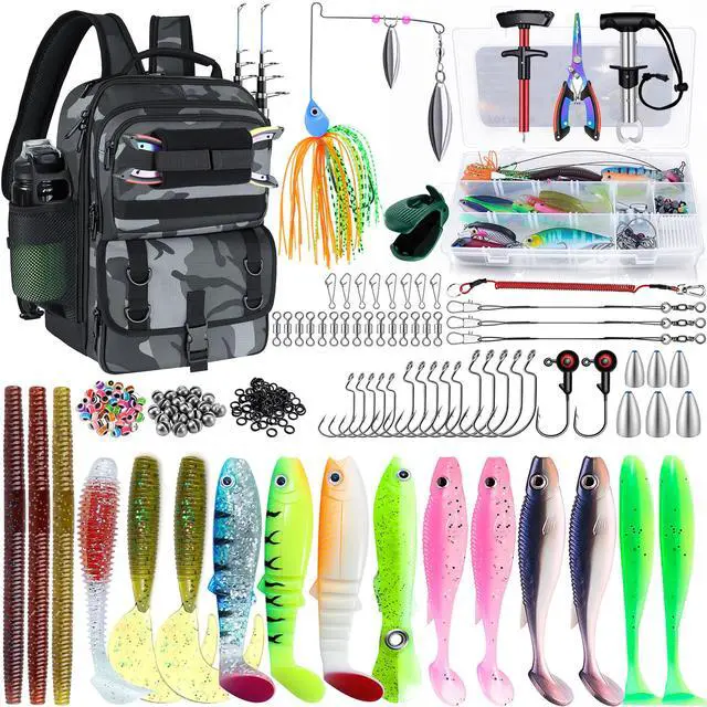 Main image of Fishing Backpack with Tackle Boxes,Fishing Sling Tackle Bag with Rod Holder Waterproof Fishing Bag with Fishing Gear, Fishing Gifts for Men Women Gear Combo Kit,Camouflage Gray