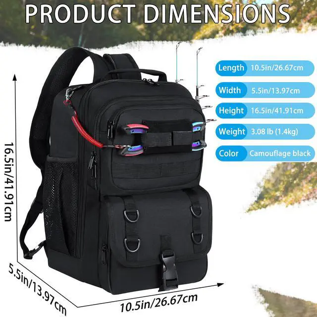 Alt view image 4 of 7 - Fishing Backpack with Tackle Boxes,Fishing Sling Tackle Bag with Rod Holder Waterproof Fishing Bag with Fishing Gear, Fishing Gifts for Men Women Gear Combo Kit,Black