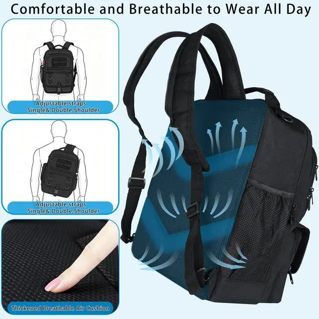 Alt view image 7 of 7 - Fishing Backpack with Tackle Boxes,Fishing Sling Tackle Bag with Rod Holder Waterproof Fishing Bag with Fishing Gear, Fishing Gifts for Men Women Gear Combo Kit,Black