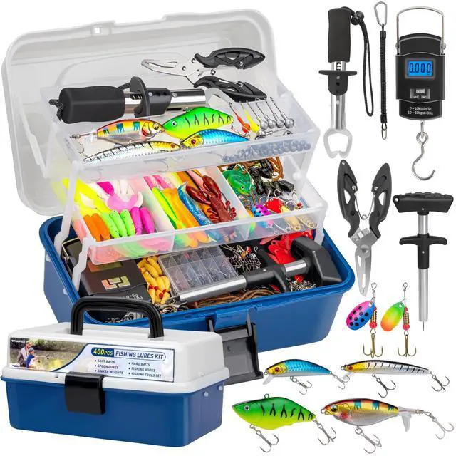 Main image of 400PCS Fishing Lures Accessories Kit with Large 3-Layer Tackle Box Complete Freshwater Bass Fishing Gear Tools Set with Pliers, Fish Scale, Crankbait, Hooks, Weights Gift for Men