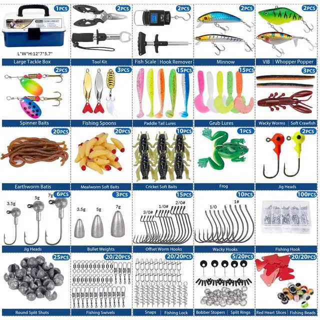 Alt view image 6 of 7 - 400PCS Fishing Lures Accessories Kit with Large 3-Layer Tackle Box Complete Freshwater Bass Fishing Gear Tools Set with Pliers, Fish Scale, Crankbait, Hooks, Weights Gift for Men