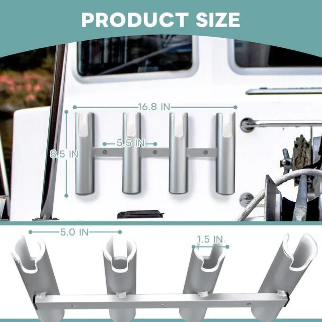 Alt view image 3 of 6 - Aluminium Fishing Rod Holders for Boat, Wall-Mounted Fishing Pole Roof Rod Rack,Surf Fishing Rod Holder for Truck, Boats & Yacht