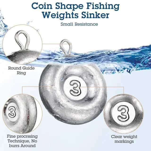 Alt view image 3 of 7 - 24 Pieces Fishing Disc Sinkers Weights Disc Sinker Fishing Sinkers Weights for Saltwater Catfishing Trolling Surf Tackle