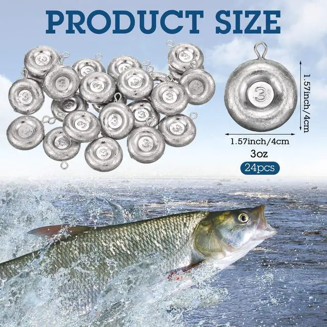 Alt view image 2 of 7 - 24 Pieces Fishing Disc Sinkers Weights Disc Sinker Fishing Sinkers Weights for Saltwater Catfishing Trolling Surf Tackle